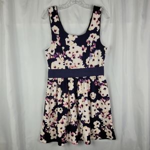 Trixxi Three Pink Hearts Textured Navy Floral Fit & Flare Dress Women Size XL